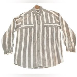 Men's Striped Long-Sleeve Button-Down Shirt - Beige & White
